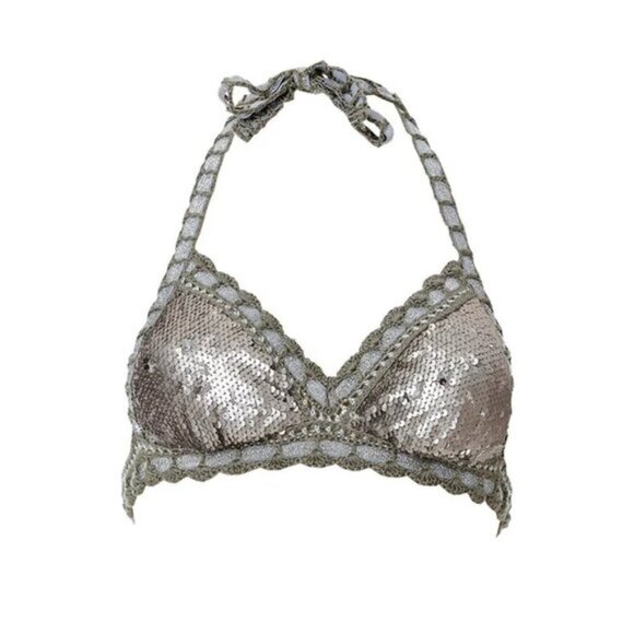 NWT Sugarfree sequin crochet metallic bikini top & bottom set - Picture 6 of 16